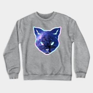 Purple starry sky tree silhouette prismatic iridescent cat Crewneck Sweatshirt